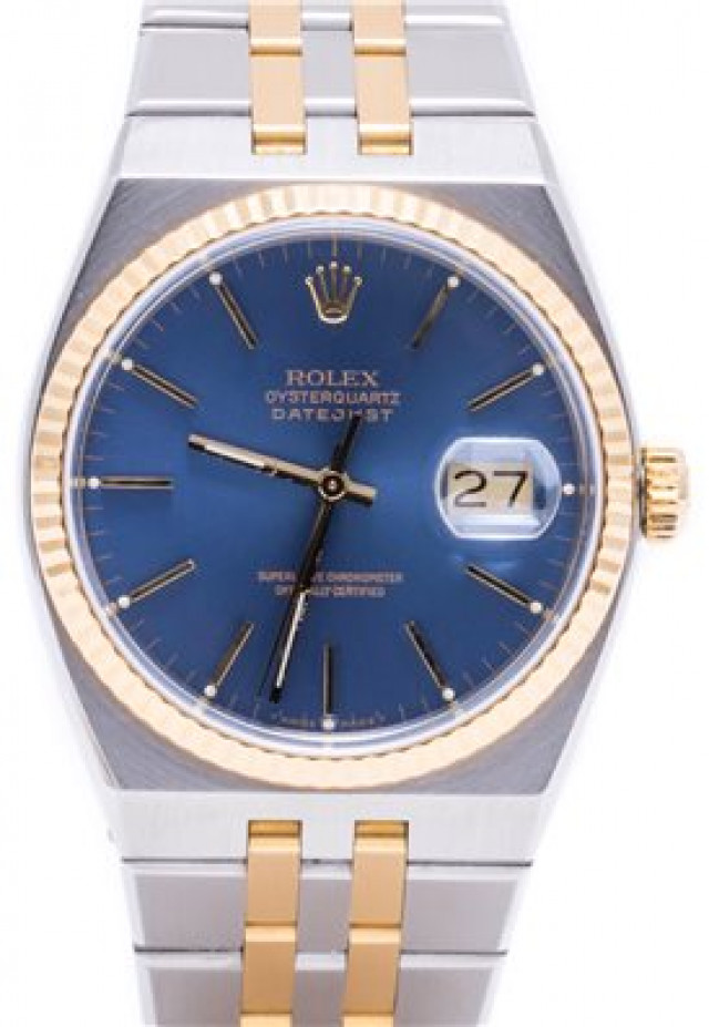 Rolex 17013 Yellow Gold & Steel on Oysterquartz, Fluted Bezel Blue with Gold Index